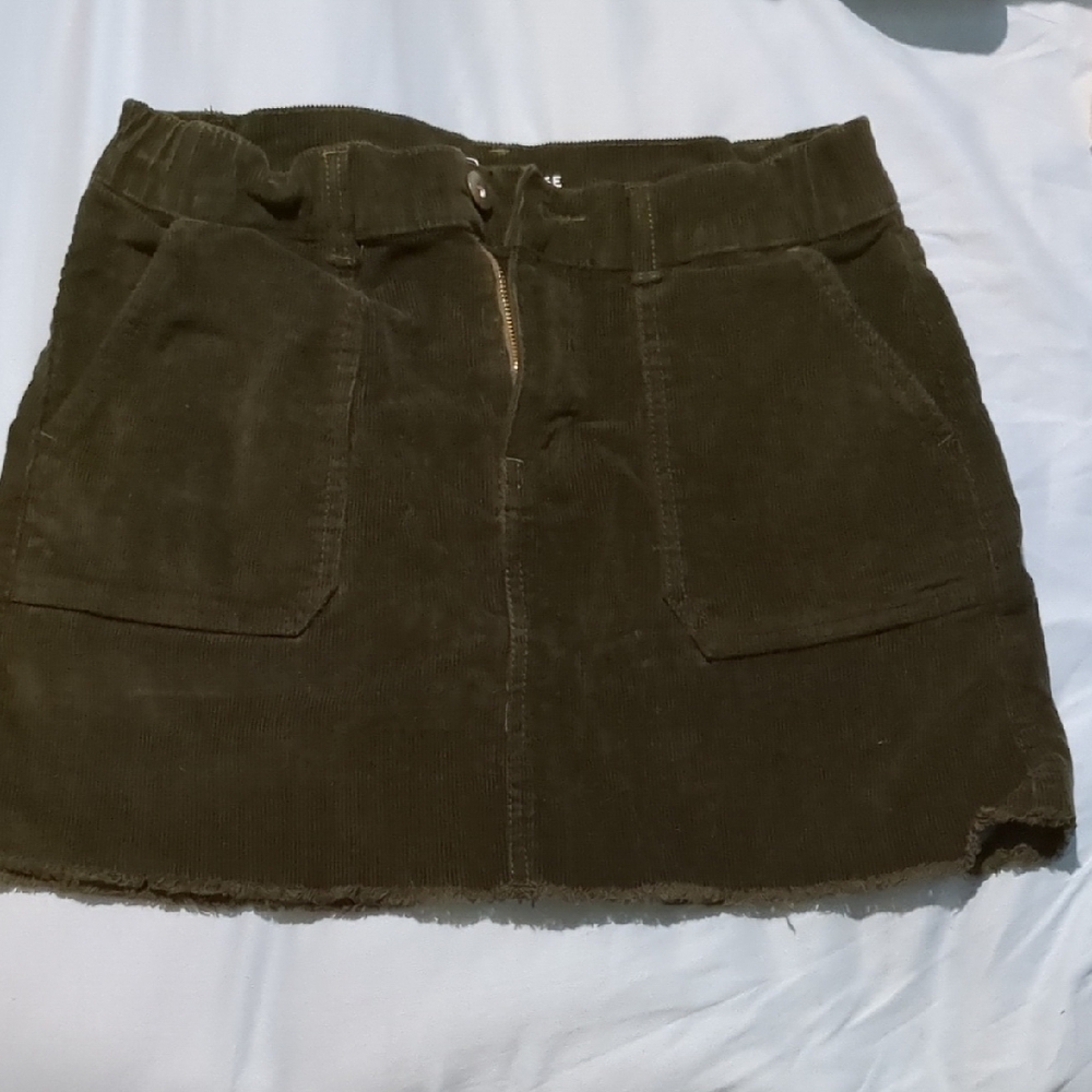 #311 NOBO Girls Dark Olive Green Corduroy High Rise Mini Skirt Size M (7–9)